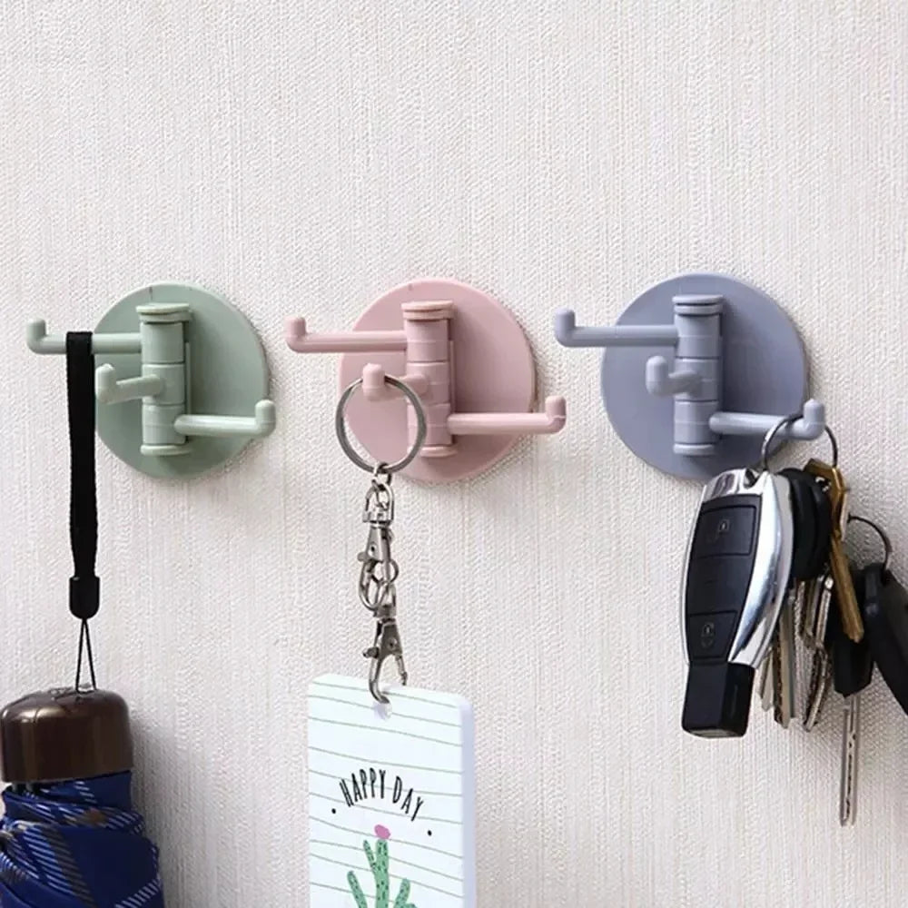 Self Adhesive Sticky Kitchen Home Bathroom Key Bag Coat Hanger Storage Hanging Holder Rack with 3 Foldable Arms Swivel Wall Hook